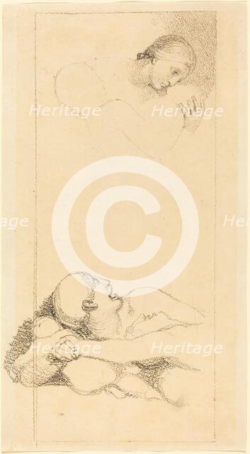 Frightened Man Looking Up; Woman and Children. Creator: Unknown.