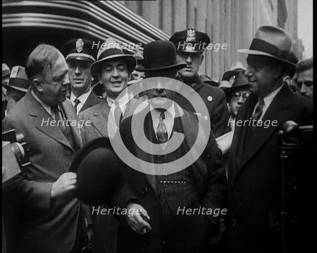 Alfred Emanuel Smith, Governor of New York Being Presented a Case of Beers by Mr Meyer From..., 1930 Creator: British Pathe Ltd.