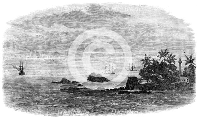 Wreck of the mail steam-ship Rangoon at Galle - Kadir Rocks at the entrance to Galle Harbour, 1871. Creator: Unknown.