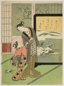 Courtesan and Her Child Attendant Playing with a Cat, c. 1768. Creator: Suzuki Harunobu.