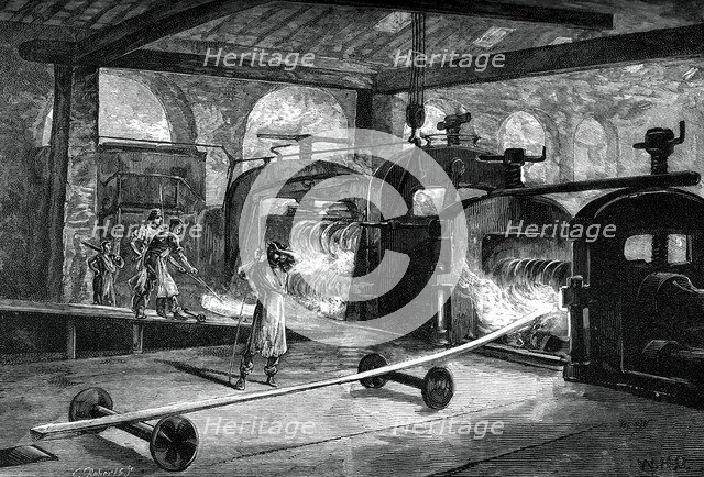 Rolling steel rails, c1880.Artist: Roberts