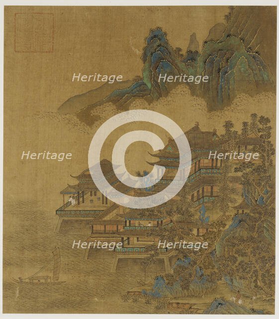 Landscape: a palace between lake and mountains, Ming or Qing dynasty, 17th century. Creator: Unknown.