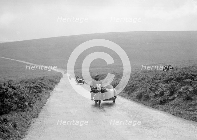 490 cc AJW and sidecar of GH Bull, winner of a premier award, MCC Torquay Rally, July 1937. Artist: Bill Brunell.