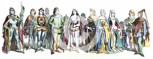 Personages of late 14th and early 15th century, German engraving 1860.