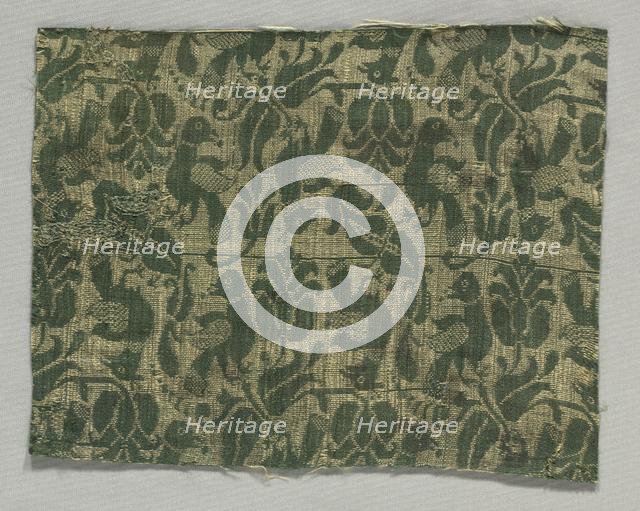 Fragment with Birds and Floral Motif, 1600s. Creator: Unknown.