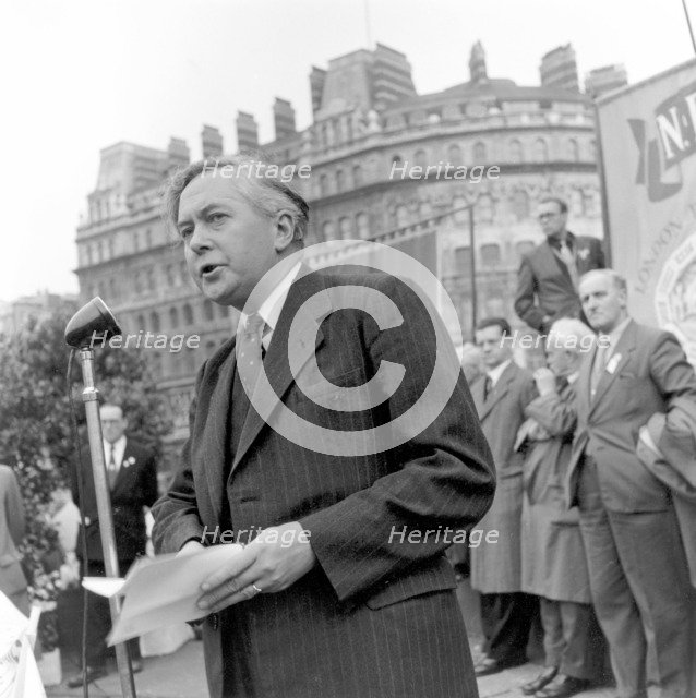 Harold Wilson speaking at a London Labour Demonstration against the Rent Act, 20 October 1957. Artist: Henry Grant