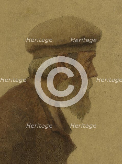 La Bouchée de pain : vieil homme de profil, coiffé d'un béret, mains dans les poches, c.1904. Creator: Fernand Pelez.