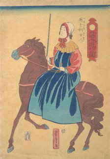 English Woman on Horseback, 1st month, 1861. Creator: Utagawa Yoshitora.