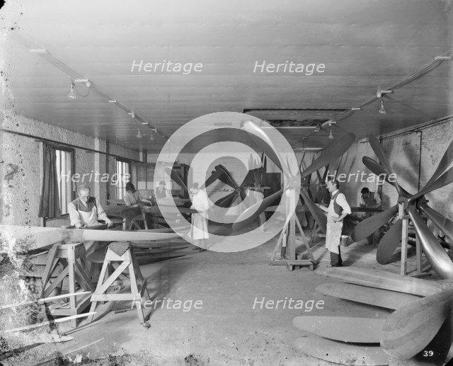 Propeller workshop, Hampton's Munitions Works, Lambeth, London, 1914-1918. Artist: Bedford Lemere and Company