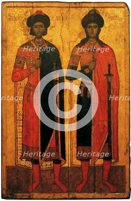 Saints Boris and Gleb, Mid of the 14th cen.. Artist: Russian icon  
