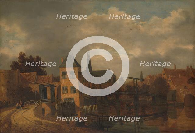 View of the Town of Haarlem, taken from the Spaarne River, showing the Eendjespoort, c.1650-c.1659. Creator: Balthasar van der Veen.