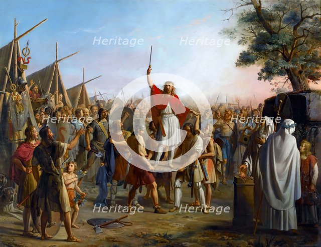 Pharamond, raised on a shield by the Franks. Artist: Genod, Michel Philibert (1795-1862)