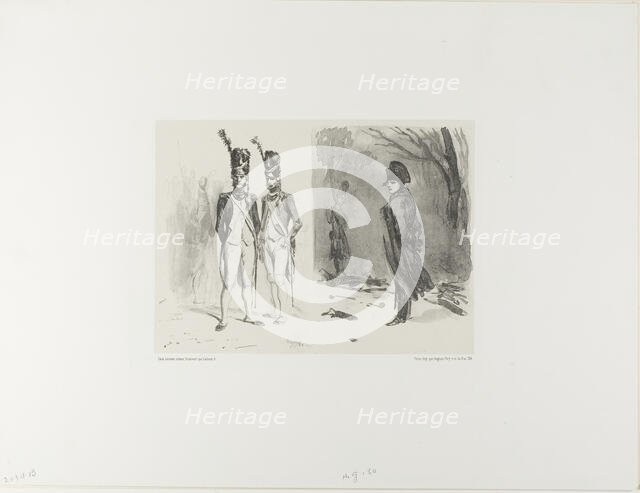 Sheet with Sketch (Grenadier of the Guard, Napoleon in a Bivouac), 1842. Creator: Auguste Raffet.