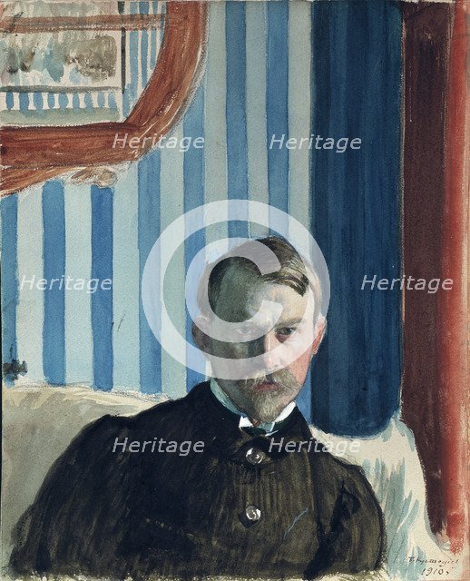 Self-portrait, 1910. Artist: Kustodiev, Boris Michaylovich (1878-1927)