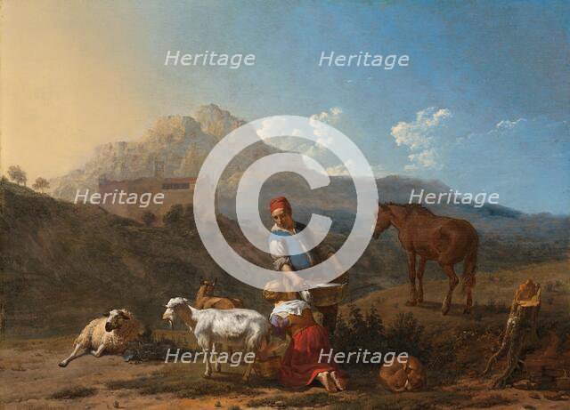 Italian Landscape with Girl Milking a Goat, 1652. Creator: Karel Du Jardin.