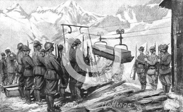 'Par Dela les Alpes; L'hiver sur les pentes de l'Adamello: les honneurs au cercueil d'un..., 1917. Creator: Unknown.