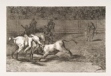 Plate 23 from the 'Tauromaquia':Mariano Ceballos, alias the Indian, kills the bull from hi..., 1816. Creator: Francisco Goya.
