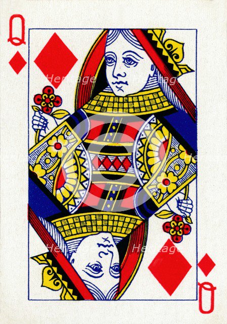Queen of Diamonds from a deck of Goodall & Son Ltd. playing cards, c1940. Artist: Unknown.