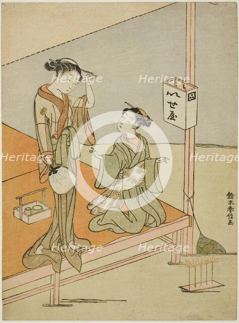A Courtesan and Her Attendant at the Riverside Teahouse Iseya, c. 1768/69. Creator: Suzuki Harunobu.