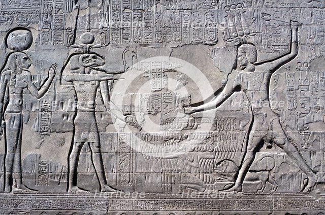 Pharaoh smiting his enemies, Temple of Khnum, Ptolemaic and Roman Periods. Artist: Unknown