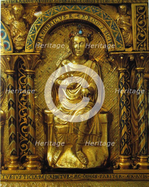 The Shrine of Charlemagne, Detail: Frederick II, Holy Roman Emperor, 1215. Artist: West European Applied Art  
