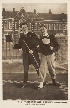 Two British soldiers dressed smartly, performing for "The Timbertown Follies", at a..., [1910-1919?] Creator: Unknown.