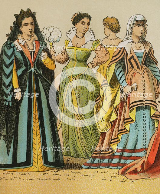 History of Italy: Madam's dresses, 1500-1600, (1881).  Creator: Unknown.