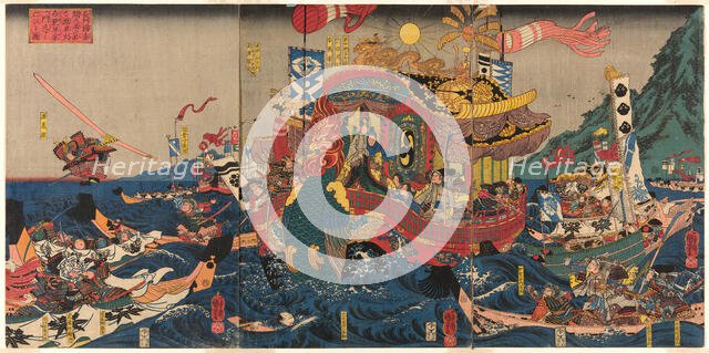 The Utter Defeat of the Taira Clan in the Great Genpei War at Akama Bay in Nagato..., c. 1845. Creator: Utagawa Kuniyoshi.