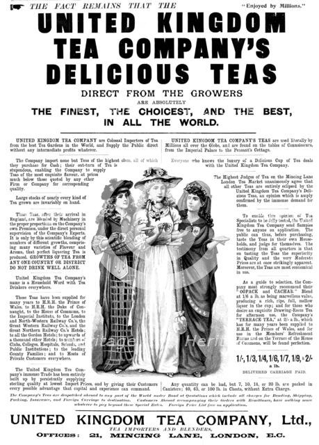Advertisement for the United Kingdom Tea Company, 1898. Creator: Unknown.