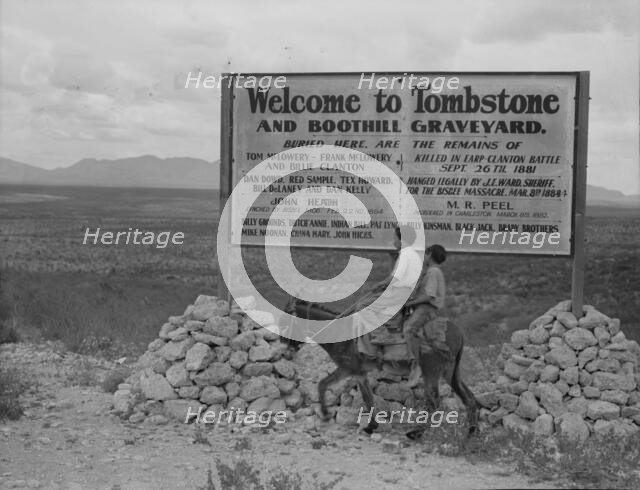 Sign entering Tombstone, Arizona, 1937. Creator: Dorothea Lange.