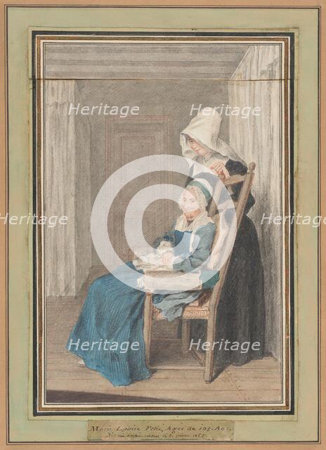 Marie Louise Petit at the Age of 105, with Her Young Nurse, 1765. Creator: Louis de Carmontelle.