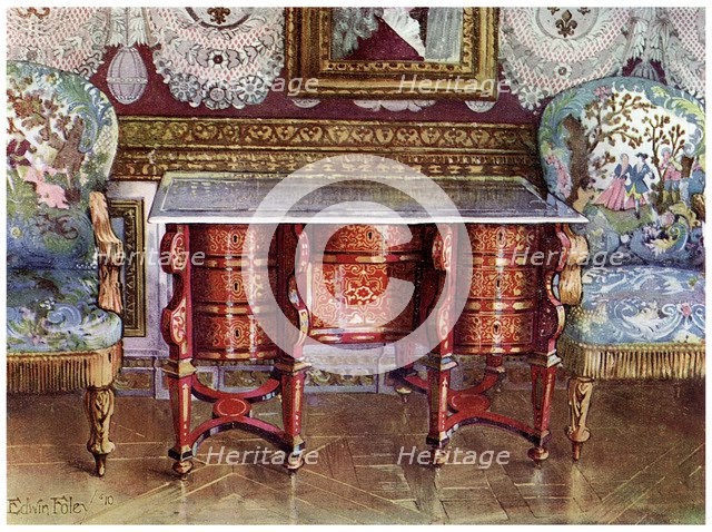 Kneehole writing table and gilt fauteuils, 1910. Artist: Edwin Foley