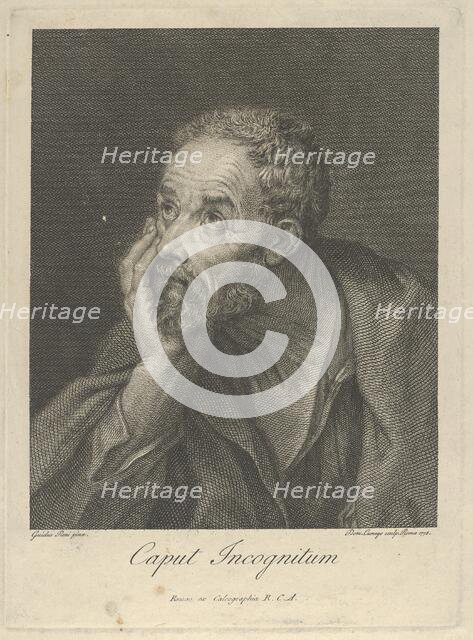 An old bearded man resting his head on his right hand and looking upwards to the left, aft..., 1775. Creator: Domenico Cunego.