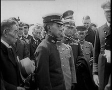 Japanese Prince Regent Hirohito Standing With Japanese Dignitaries on a State Visit to the..., 1921. Creator: British Pathe Ltd.