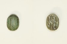 Scarab: Hieroglyphs (scarab beetle, nfr-sign, red crown), Egypt, Middle Kingdom-Second... Creator: Unknown.