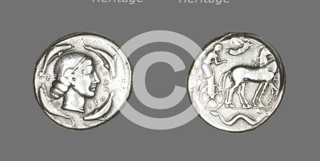 Tetradrachm (Coin) Depicting Arethusa, 474-450 BCE. Creator: Unknown.