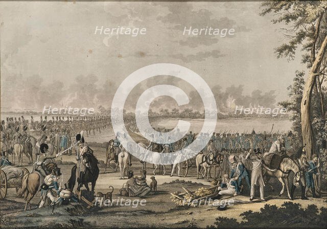 Bavarian troops under General Karl Philipp von Wrede Crossing the Danube near Vienna on July 6, 1809 Creator: Rugendas; Johann Lorenz; the Younger (1775-1826).