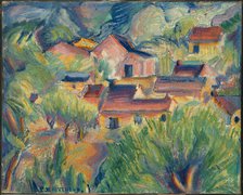 Houses and Landscape, ca. 1918. Creator: Preston Dickinson.