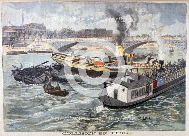 Collision on the Seine, Paris, 1897. Creator: F Meaulle.