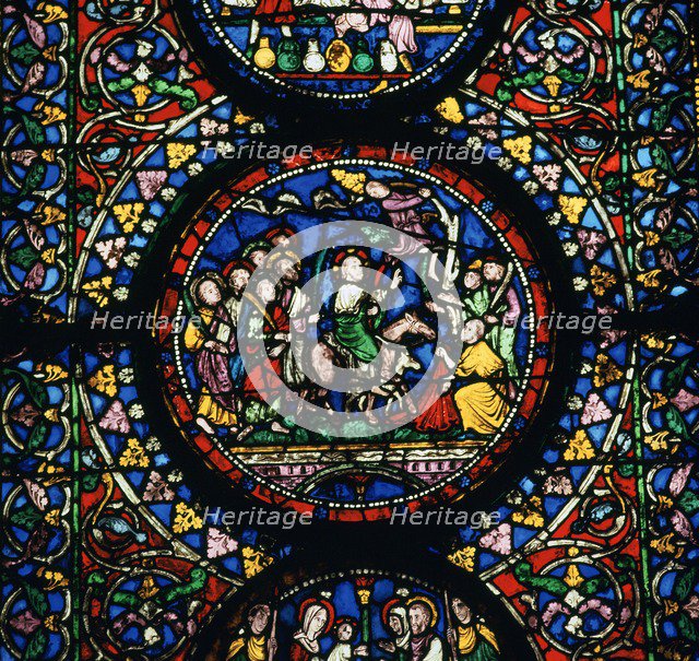 Stained glass depiction of Christ's entry to Jerusalem, 12th century. Artist: Unknown