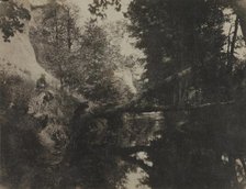 Landscape with Seated Figure on Stream Bank, c. 1856. Creator: Frank Chauvassaignes (French).