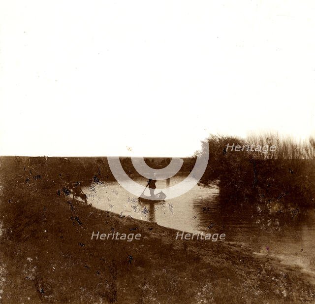 The Kherlen River - Soldiers in a boat, 1899. Creator: Unknown.