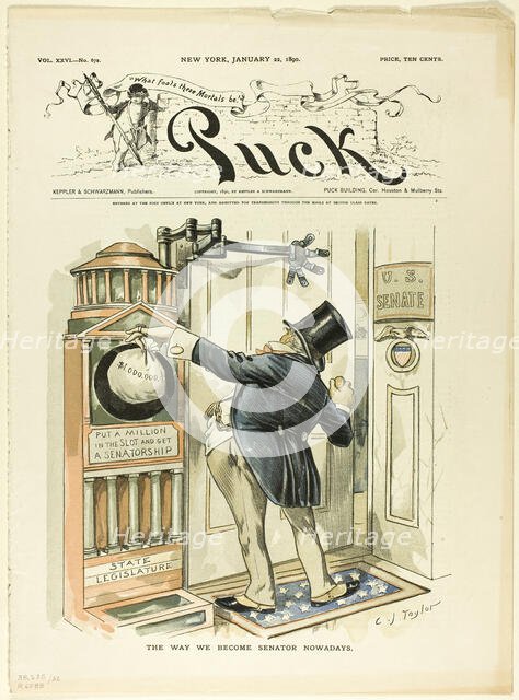 The Way We Become Senators Nowadays, from Puck, 1890. Creator: Charles Jay Taylor.
