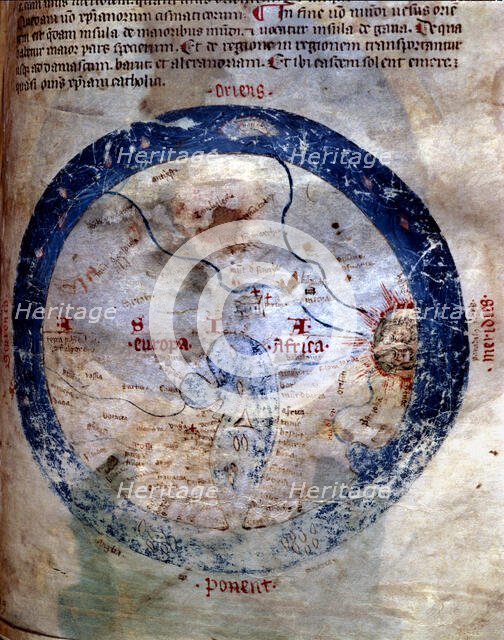 World map, miniature of 'Llibre Vermell de Montserrat', 14th century. Creator: Unknown.