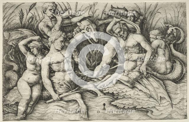 Two Tritons fighting - Battle of the Sea Gods (right portion). Creator: Daniel I Hopfer (German, c. 1470-1536).