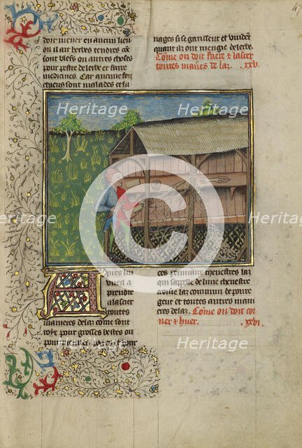 Hunters Making Snares; Livre de la Chasse, about 1430-1440. Creator: Unknown.