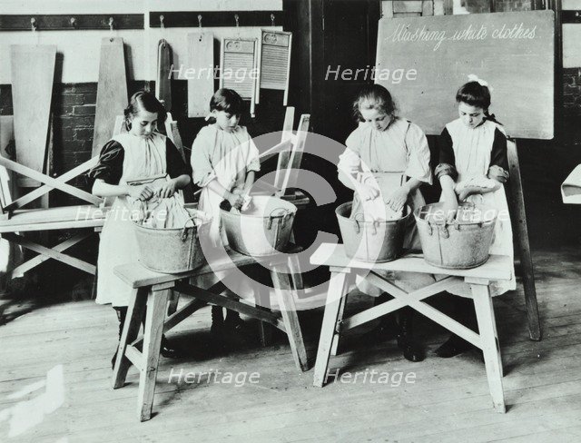 Laundry work, Tennyson Street School, Battersea, London, 1907. Artist: Unknown.