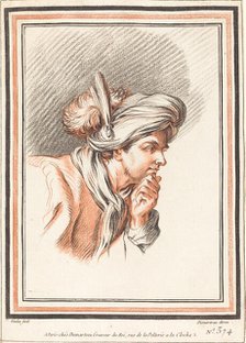 Head of a Man Wearing a Plumed Turban, 1772. Creator: Gilles Demarteau.