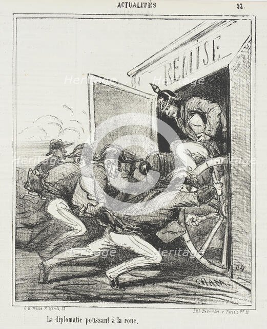La Diplomatie poussant à la roue, 1867. Creator: Cham.
