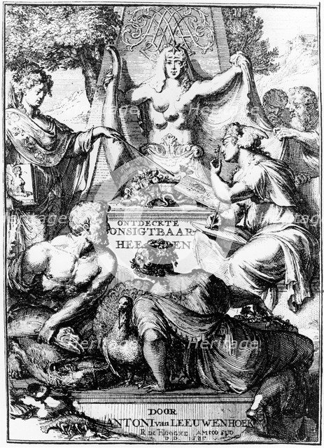 Frontispiece of Ontledigen en Ondekkigen...Brieven by Anton van Leeuwenhoek, 1686. Artist: Unknown